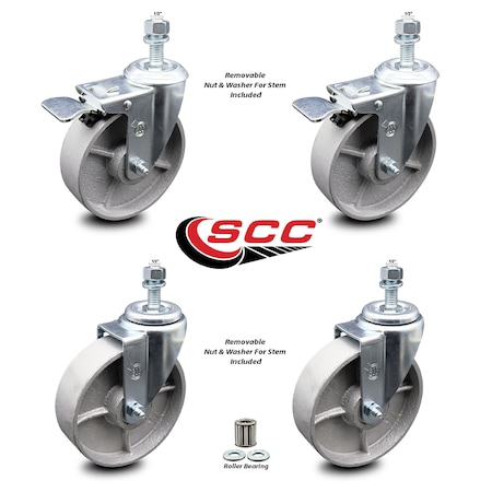 Service Caster Semi Steel Swvl TS Caster w/Roller Bearing-5" Wheel&1/2" Stems-2 w/TTL BRK, 4PK SCC-TSTTL20S515-SSR-121315-2-S-2